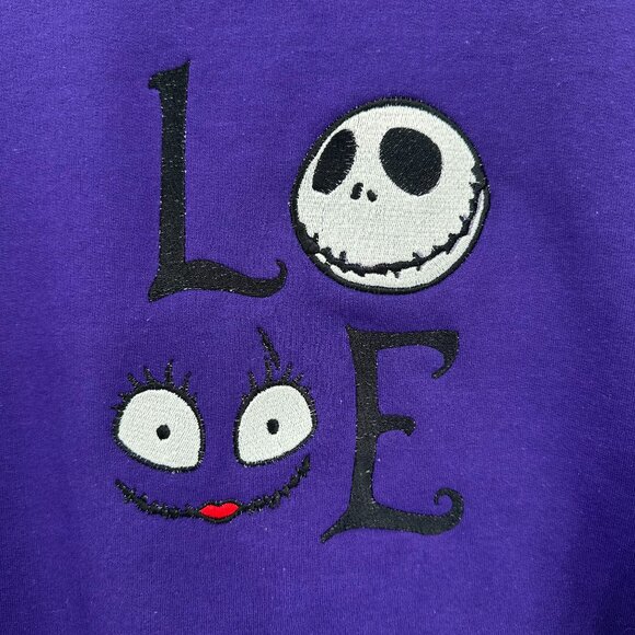 Nightmare Before Christmas Jack Sally LOVE Embroidered Adult Crewneck Sweatshirt - Picture 2 of 5